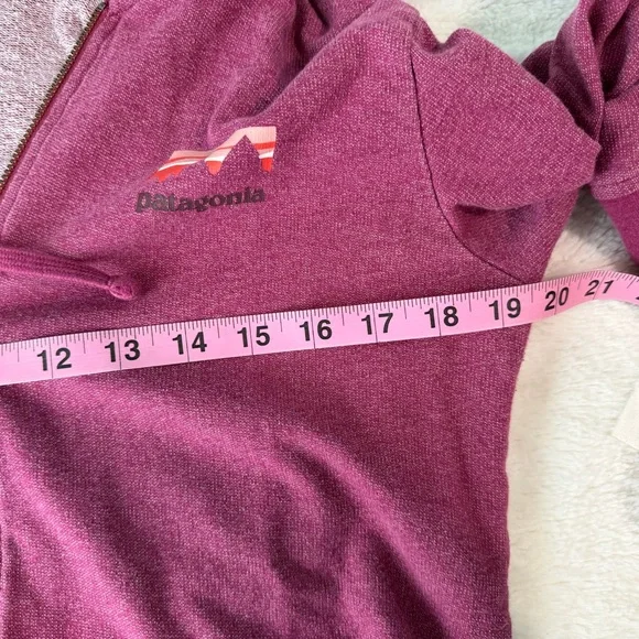 Patagonia Organic Cotton Zip Hoodie Berry Pink M Logo Front & Back - Picture 10 of 11